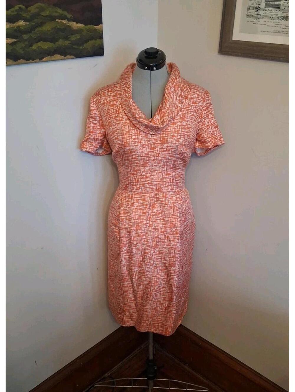 1960s Style Banana Republic Silk Dress, Orange Abstract Size Large Retro Lined